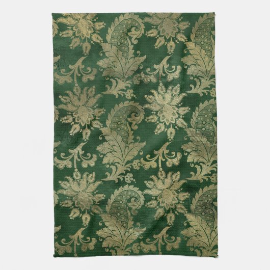 Celtic Green Gold Paisley Floral Pattern Theedoek (Verticaal)