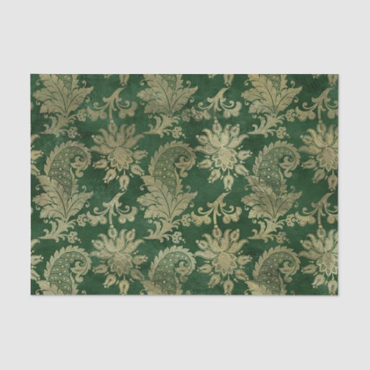 Celtic Green Gold Paisley Floral Pattern Tissuepapier (Voorkant)