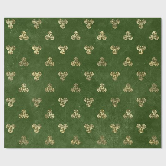 Celtic Green Gold Triple Spiral Cadeaupapier (Vlak)