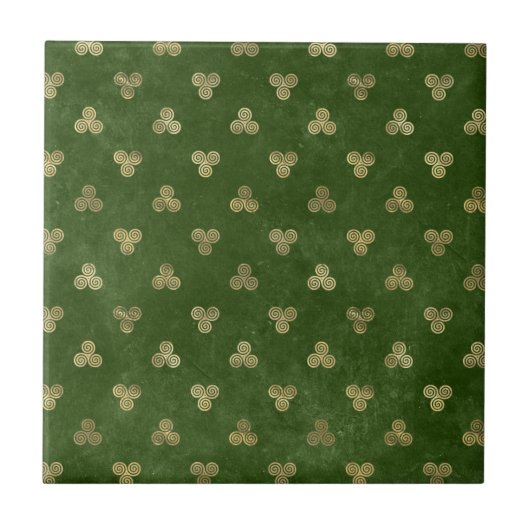 Celtic Green Gold Triple Spiral Tegeltje (Voorkant)