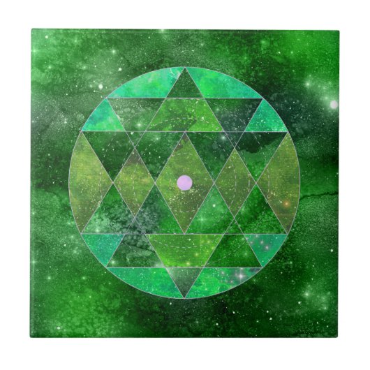 Celtic Green Mandala Galaxy Boho Sacred Geometry Tegeltje (Voorkant)