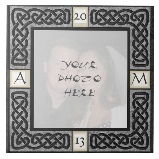 "Celtic Grey Stone" Monogram Foto Lijst Tile Tegeltje (Voorkant)