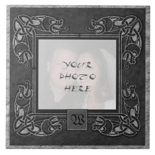 "Celtic Grey Stone" Monogram Foto Lijst Tile Tegeltje (Voorkant)