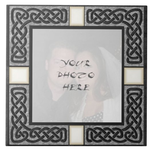 "Celtic Grey Stone" Monogram Foto Lijst Tile Tegeltje (Voorkant)