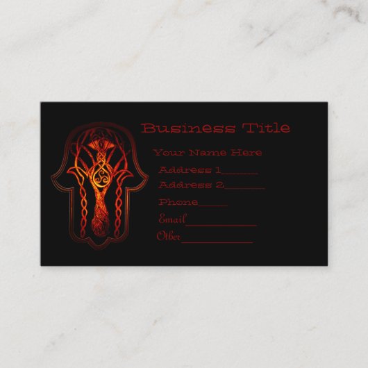 Celtic Hamsa Hand (Oranje/rood) Visitekaartje (Voorkant)