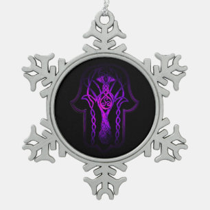 Celtic Hamsa Hand (Paars) Tin Sneeuwvlok Ornament