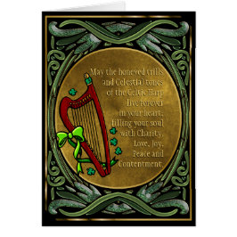 Celtic Harp, Entwined Green Vines, Irish Blessings
