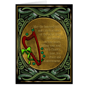Celtic Harp, Entwined Green Vines, Irish Blessings