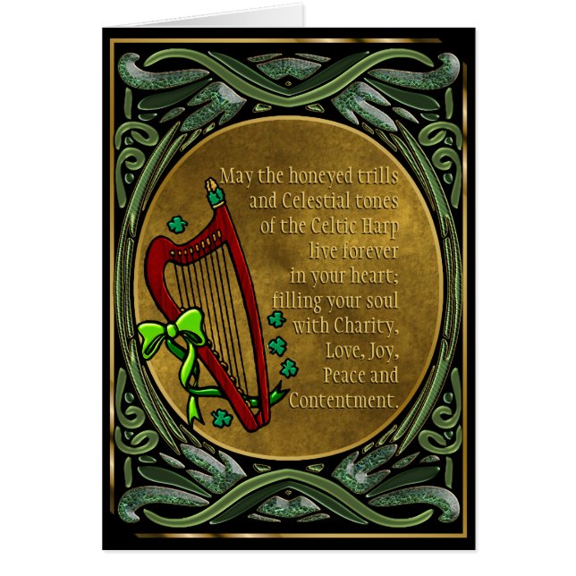 Celtic Harp, Entwined Green Vines, Irish Blessings (Voorkant)