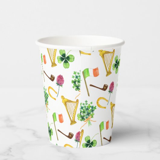 Celtic Harp St. Patrick's Day Pattern Papieren Bekers (Rechts)