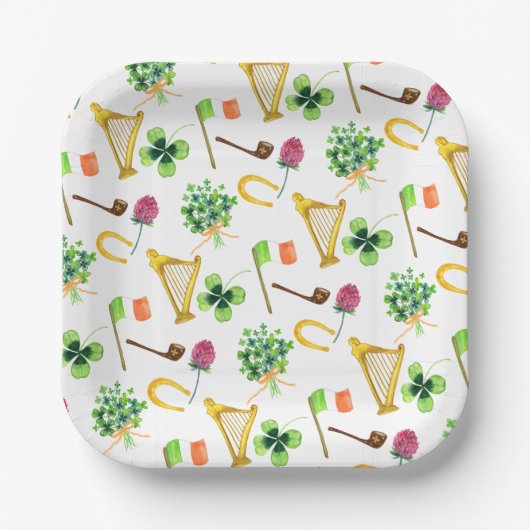 Celtic Harp St. Patrick's Day Pattern Papieren Bordje (Voorkant)