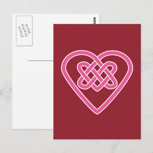 Celtic Heart Briefkaart - Rode achtergrond (Voorkant / Achterkant)