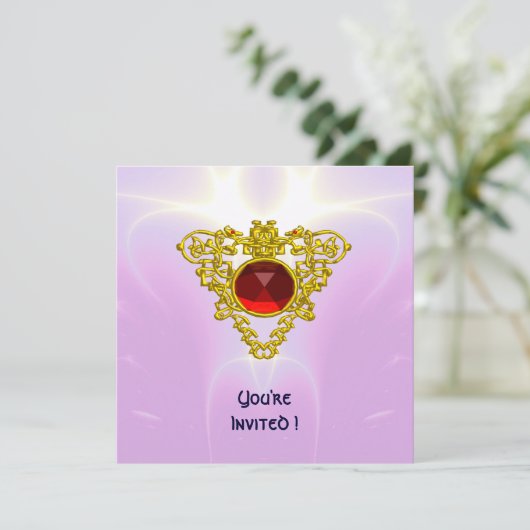 CELTIC HEART, helder rood, roze violet goud Kaart (Staand voorkant)