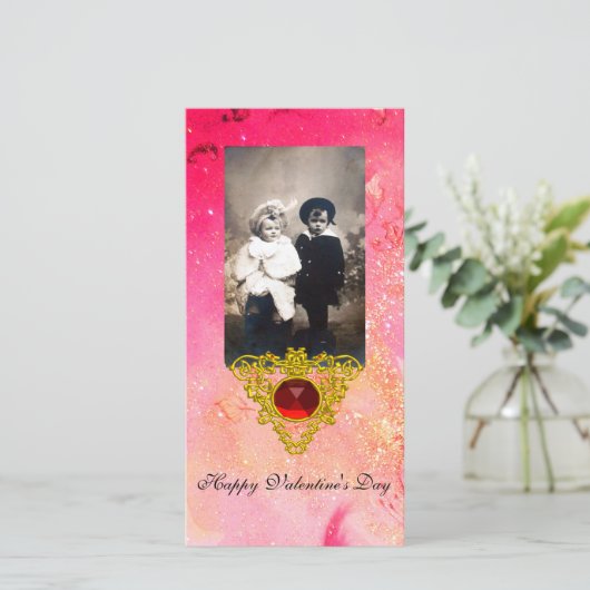 CELTIC HEART IN PINK, FUCHSIA GOLD SPARKLES FEESTDAGENKAART (Staand voorkant)