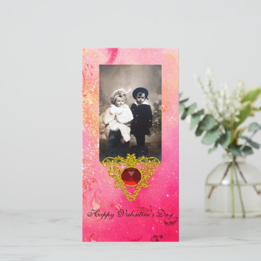 CELTIC HEART IN PINK, FUCHSIA GOLD SPARKLES FEESTDAGENKAART (Staand voorkant)