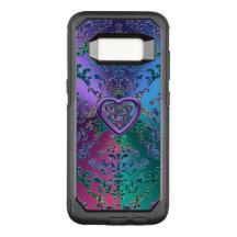 Celtic Heart Knot on Colorful Metallic Damask