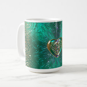 Celtic Heart Mandala in Green and Gold Original Koffiemok