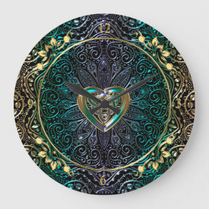 Celtic Heart Mandala in Green en Gold Grote Klok