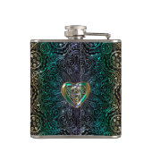 Celtic Heart Mandala in Green Gold Heupfles (Achterkant)