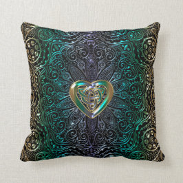 Celtic Heart Mandala in Green Gold Kussen