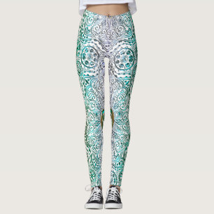 Celtic Heart Mandala in Green Gold Leggings