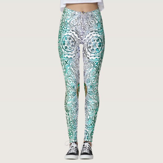 Celtic Heart Mandala in Green Gold Leggings (Voorkant)