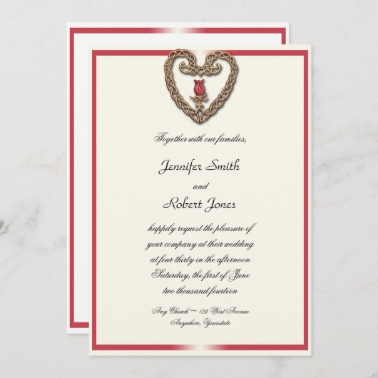 Celtic Heart met een uitnodiging voor een rood-roz (Voorkant / Achterkant)