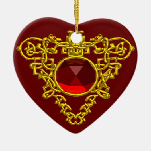 CELTIC HEART, Red Ruby Keramisch Ornament (Voorkant)
