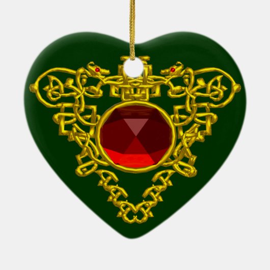 CELTIC HEART, Red Ruby Keramisch Ornament (Achterkant)