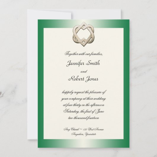 Celtic Hearts on Green Gradient Wedding Invitation Kaart (Voorkant)