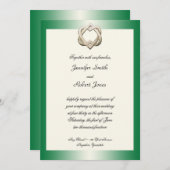 Celtic Hearts on Green Gradient Wedding Invitation Kaart (Voorkant / Achterkant)