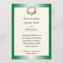 Celtic Hearts on Green Gradient Wedding Invitation Kaart