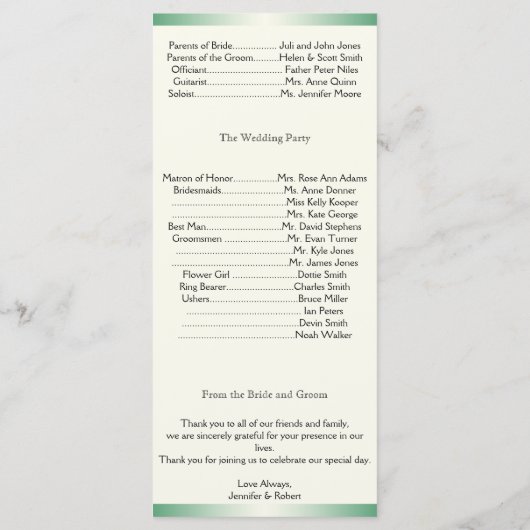 Celtic Hearts op Green Gradient Wedding Program Programmakaart (Achterkant)