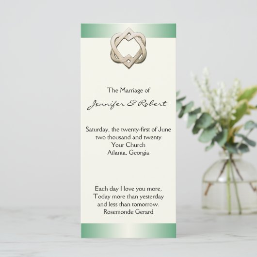 Celtic Hearts op Green Gradient Wedding Program Programmakaart (Staand voorkant)