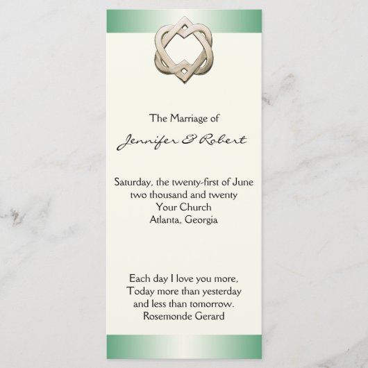 Celtic Hearts op Green Gradient Wedding Program Programmakaart (Voorkant)