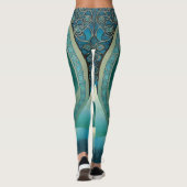 Celtic Howling Wolf ontwerp Leggings in Blue Tones (Achterkant)