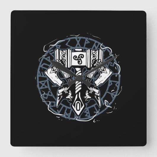 Celtic Huginn en Muninn Raven Viking Vierkante Klok (Voorkant)