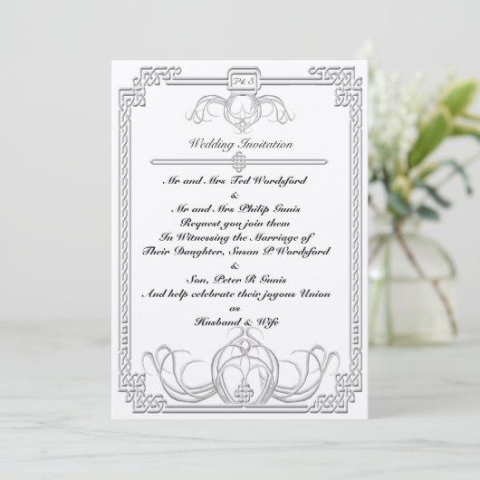 Celtic Ice Wolf Wedding Invitation Kaart (Staand voorkant)