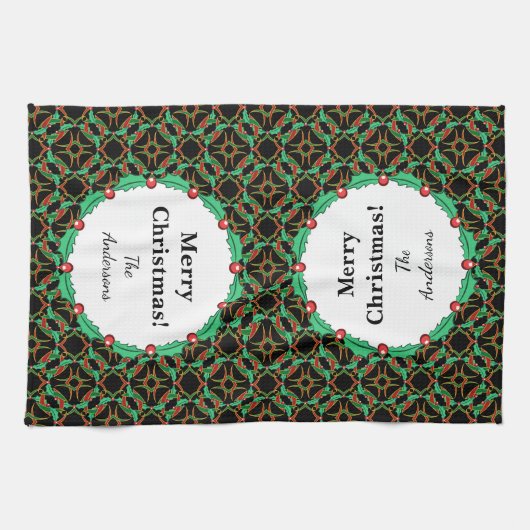 Celtic KerstHolly Wreath Pattern - Gepersonaliseer Theedoek (Horizontaal)