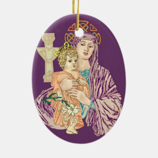 Celtic Kerstmis Madonna Keramisch Ornament (Achterkant)
