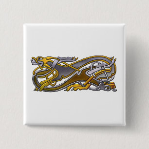 Celtic Knot 2 dogs - goud en zilver Vierkante Button 5,1 Cm