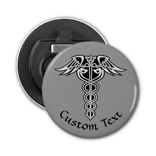 Celtic Knot Caduceus Button Flesopener (Voorkant)