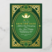 Celtic Knot Claddagh Shamrock Bewaar de Datum Folie Uitnodiging (Voorkant)