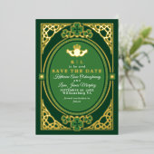 Celtic Knot Claddagh Shamrock Bewaar de Datum Folie Uitnodiging (Staand Voorkant)