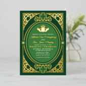 Celtic Knot Claddagh Shamrock Wedding Green  Folie Uitnodiging (Staand Voorkant)