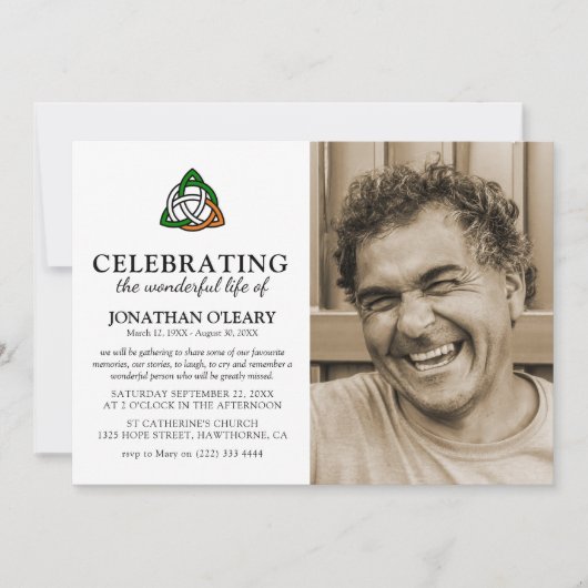 Celtic Knot Classic Irish Funeral Memorial Foto Kaart (Voorkant)