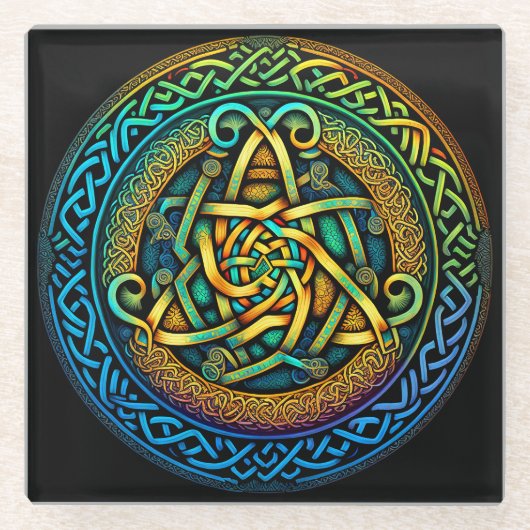 Celtic Knot Colorful Knotwork Glazen Onderzetter (Voorkant)