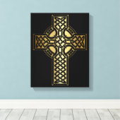 Celtic Knot Cross in Gold en Black Canvas Afdruk (Insitu (Houten vloer))