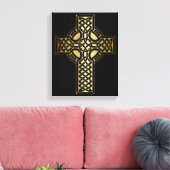 Celtic Knot Cross in Gold en Black Canvas Afdruk (Insitu (Woonkamer))