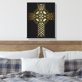 Celtic Knot Cross in Gold en Black Canvas Afdruk (Insitu (Slaapkamer))